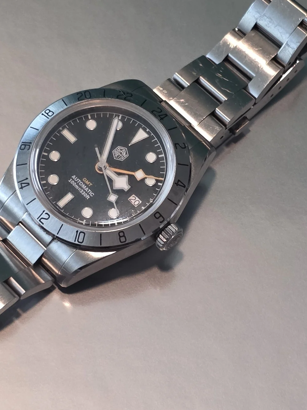 San Martin GMT Automatic Stainless Steel Watch - Green Dial